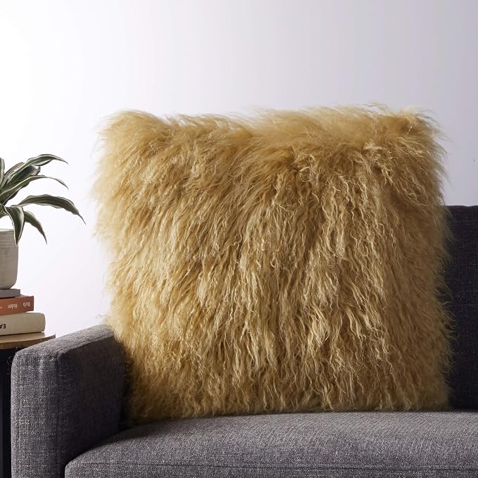 SARO LIFESTYLE Mongolian Lamb Fur Poly Filled Throw Pillow