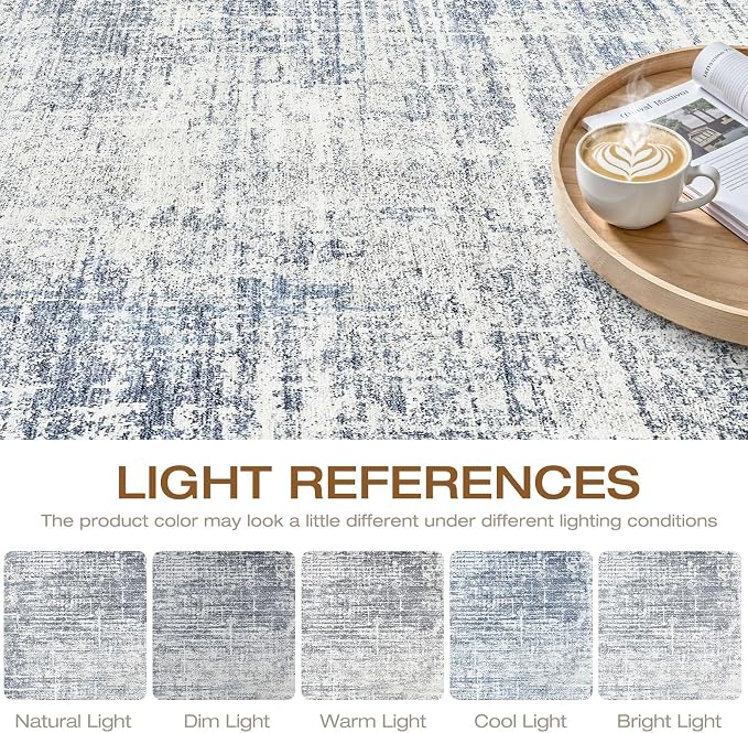 12x18 Rug for Living Room: Washable Large Neutral Blue Area Rug Abstract Soft Modern Stain Resistant Indoor Floor Non-Slip Carpet for Bedroom Nursery Kids Office Playroom Dining Room Under Table Home