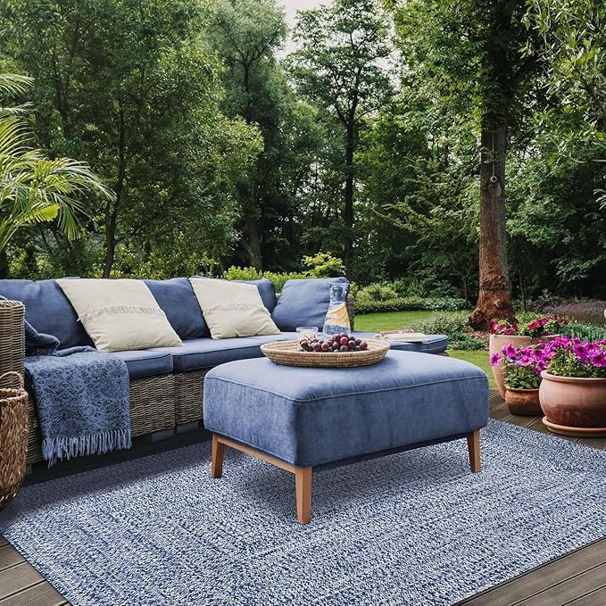 Superior Large Indoor/Outdoor Area Rug, Multi-Tone Reversible Braided Floor Decor for Patio, Front Porch, Entryway, Living Room, Office, Nursery, Artistic Home, 4' x 6', Denim Blue-White