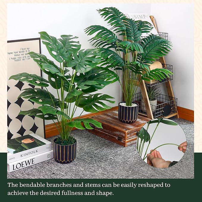 Der Rose Fake Palm Tree Large Artificial Potted Monstera Plants Indoor for Home Porch Patio Living Room Bathroom Outdoor Decor