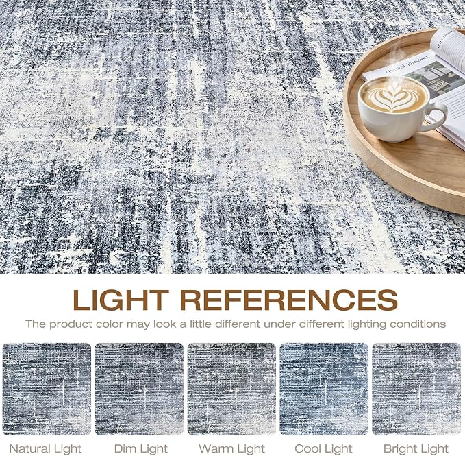 5x8 Area Rug Living Room: Washable Large Neutral Navy Rug Abstract Soft Modern Stain Resistant Indoor Floor Non-Slip Carpet for Bedroom Nursery Kids Office Playroom Dining Room Under Table Home