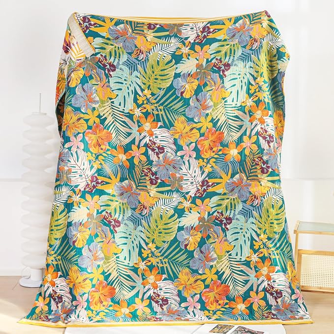 MSGKV Boho Throw Blanket for Couch and Sofa Cotton Blankets for Living Room Bedroom Reversable Florals Throw 60"x80" Summer Breathable Cozy Blankets