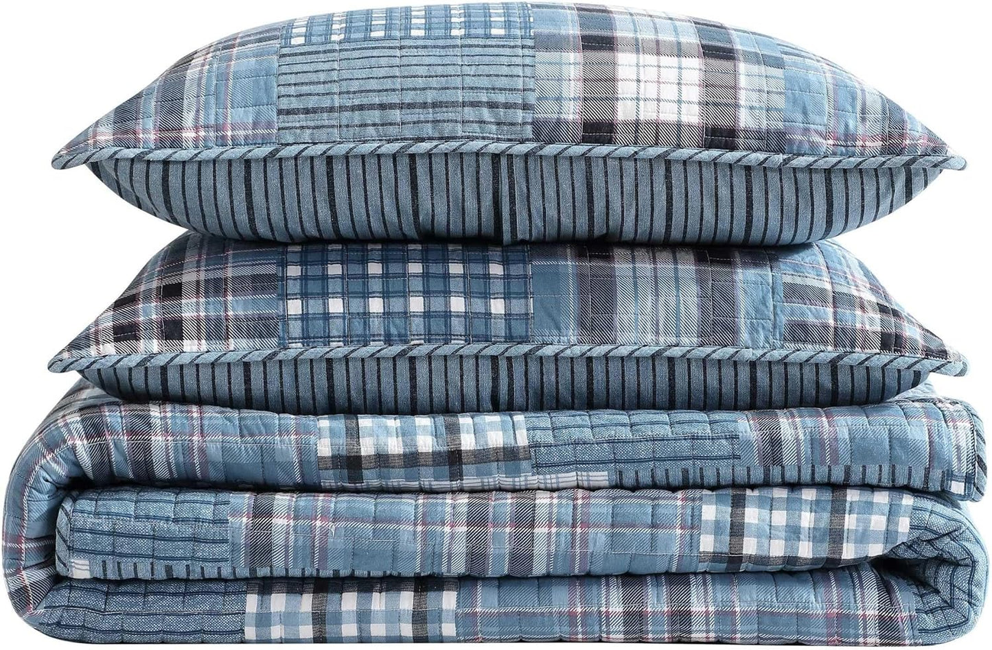 Eddie Bauer - King Quilt Set, Reversible Cotton Bedding with Matching Shams, Classic Floral Home Decor with Plaid Reverse (Flower Field Green, King)