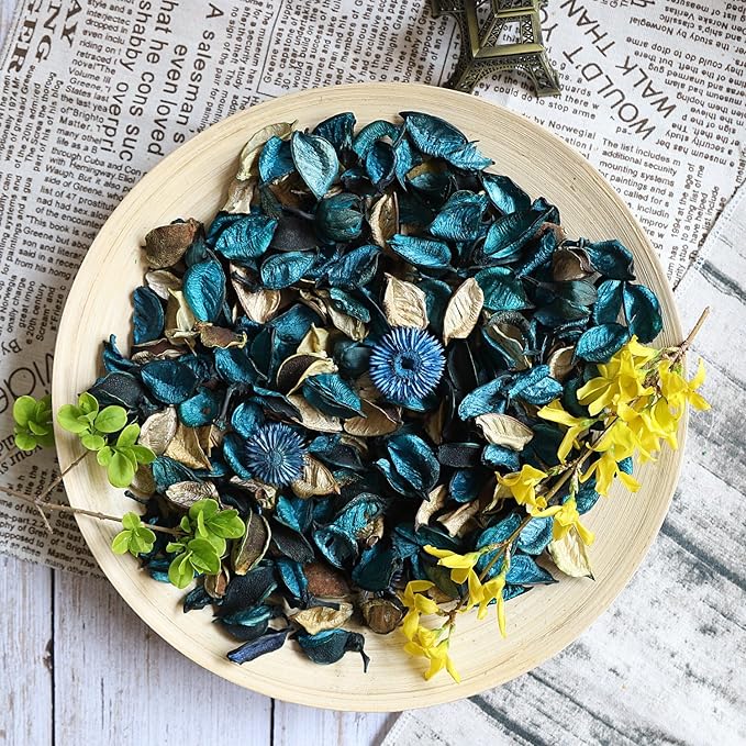 Qingbei Rina Spring Potpourri Bags,Ocean Breeze Scented Potpourri Dried Flower, Bowl Vase Filler, Home Fragrance Sachet Petal, Beach Coastal Decor, 8.4 oz(Turquoise Teal)