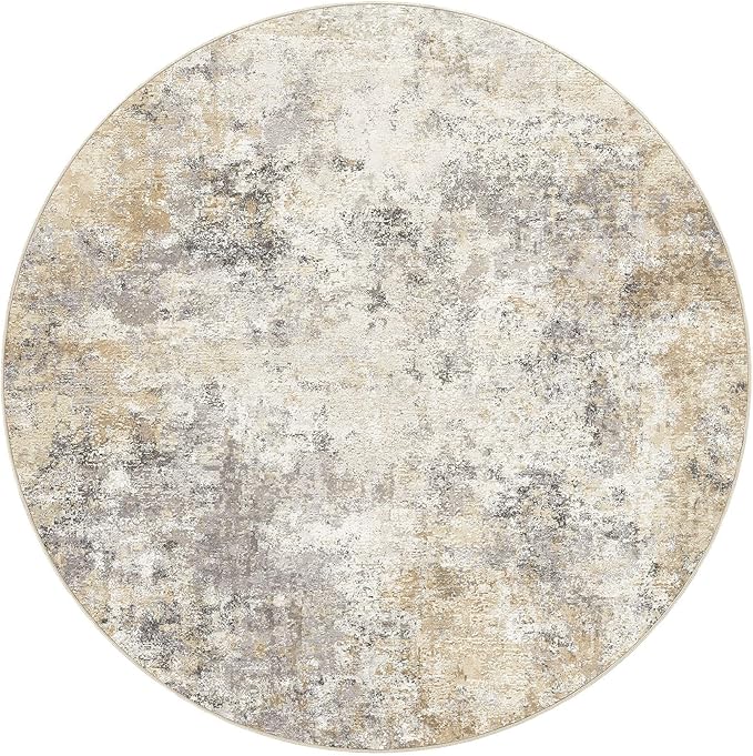 UERMEI 10ft Round Area Rug Living Room Rugs - 10x10 Washable Large Neutral Modern Abstract Soft Thin Rug Indoor Floor No Slip Rug Carpet for Bedroom Under Dining Table Home Office Decor - Golden Grey