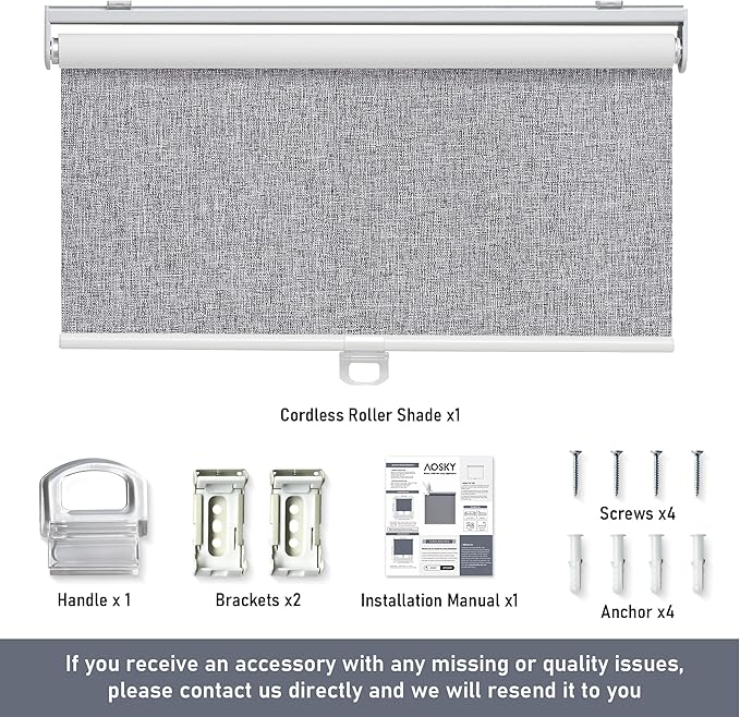Cordless Roller Shades Blackout Blinds for Windows Room Darkening Rolled Up Shades with Spring System, UV Protection Natural Linen Fabric Window Shades Door Blinds for Home,47" W x 72" H, Heather Grey