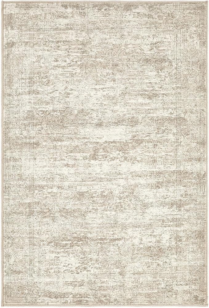 DMOYEST 2x3 Entryway Area Rug: Washable Neutral Modern Abstract Small Rug - Non-Slip Low Pile Throw Indoor Carpet for Entrance Kitchen Front Door Mat Bathroom Entry Kids Room - Vintage Beige