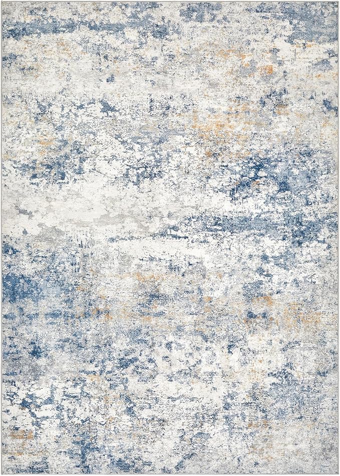 DMOYEST Area Rug Living Room Rugs - 4x6 Abstract Large Soft Indoor Washable Rug Neutral Modern Low Pile Carpet for Bedroom Dining Room Farmhouse Home Office - Blue