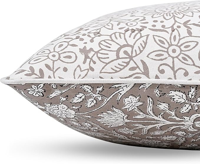 Ridhi Block Print Taupe Pillow Cover 18" x 18" (Pack of 2) Decorative Couch Pillows for Living Room, Chic Boho Cute Outdoor Pillows Covers Gifts for Spring, Easter and Valentine