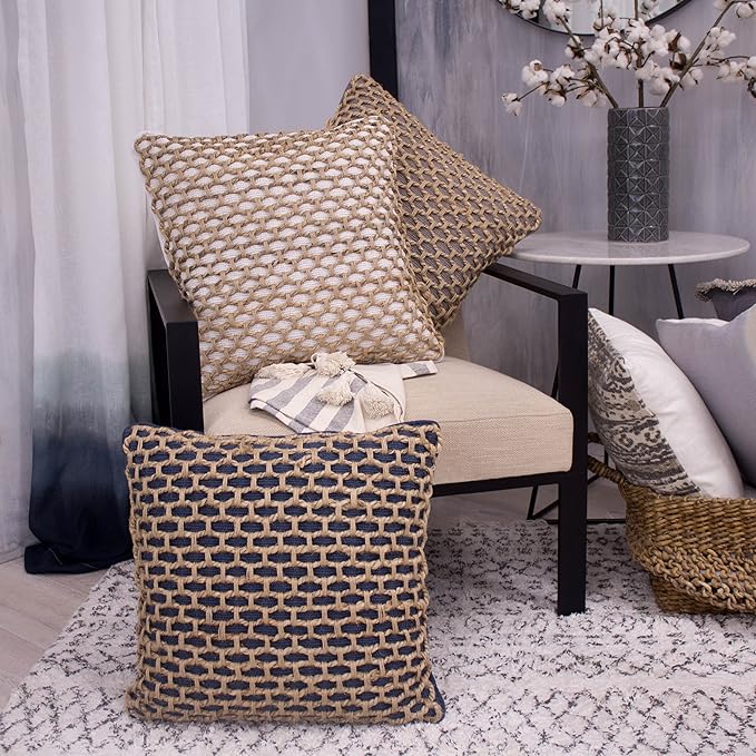 Boho Living Jada Decorative Throw, Includes Accent, Premium Woven Design, Living Room DΓ©cor, (1) 20" x 20" Pillow Cover with Insert, Grey