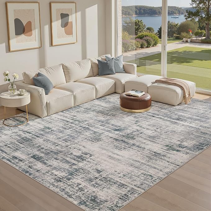 UERMEI 7x9 Washable Area Rug for Living Room: Modern Neutral Abstract Large Soft Low Pile Carpet Non-Slip Pet Kids Friendly Indoor Decor for Bedroom Dining Room Home Office Nursery Gray