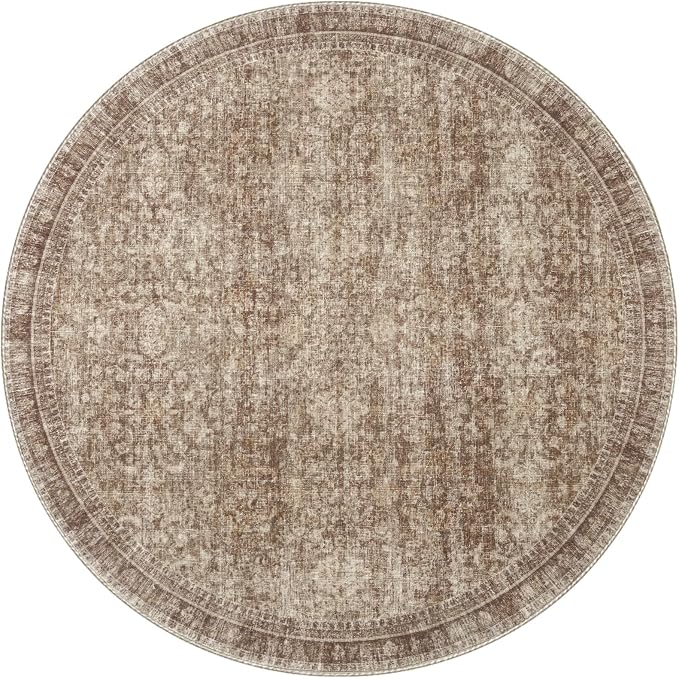 Sasttie Round Rugs 6ft, Ultra-Soft Washable Circle Rug, Low Pile Foldable Thin rugs with Non-Slip Backing, Skin-Friendly Stain Resistant Carpet for Living Room, Bedroom, Kitchen, Dorm, 6ft, Dark Brown