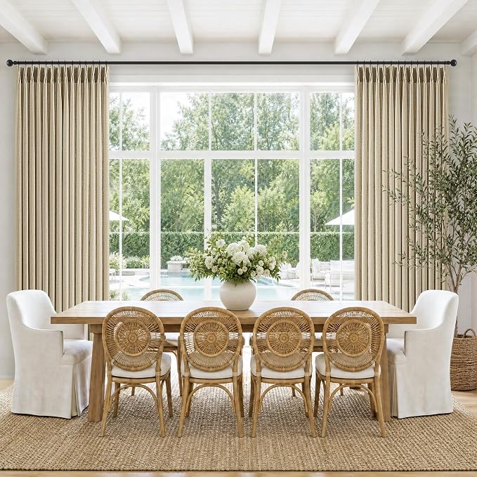 120 Inches Oatmeal Extra Long Curtains 2 Panels Set Boho Country Semi Sheer Pinch Pleated Large Window Curtains with Back Tab Rings Beige Linen Textured Tall Drapes for Living Room Bedroom 120 Inch