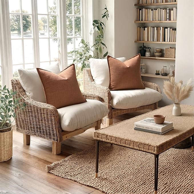 MIULEE Euro Sham Pillow Covers for Bed 26x26, 2 Pack Rust Terracotta Thick & Textured Decorative Throw Pillow Covers, Neutral Linen Cushion Cases, Modern Farmhouse Home Decor, No Filling