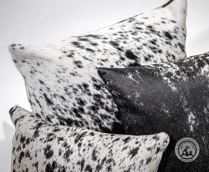Sunshine Cowhides 100% Genuine Cowhide Pillow Cover - 15" x 15" Square Salt & Pepper Decorative Cow Print Pillows w/Zipper Closure for Couch or Bed Decor (Pillow Filler Not Included) - 1 Piece