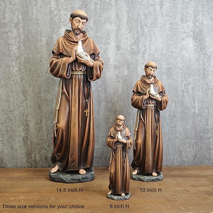 BC Catholic Saint Francis Statue, 6" H St Francis Patron Saint of Nature, Inspirational Garden Figure,Religious Gift, Devotional Home Décor,Renaissance Sculpture Handmade by Buildclassic