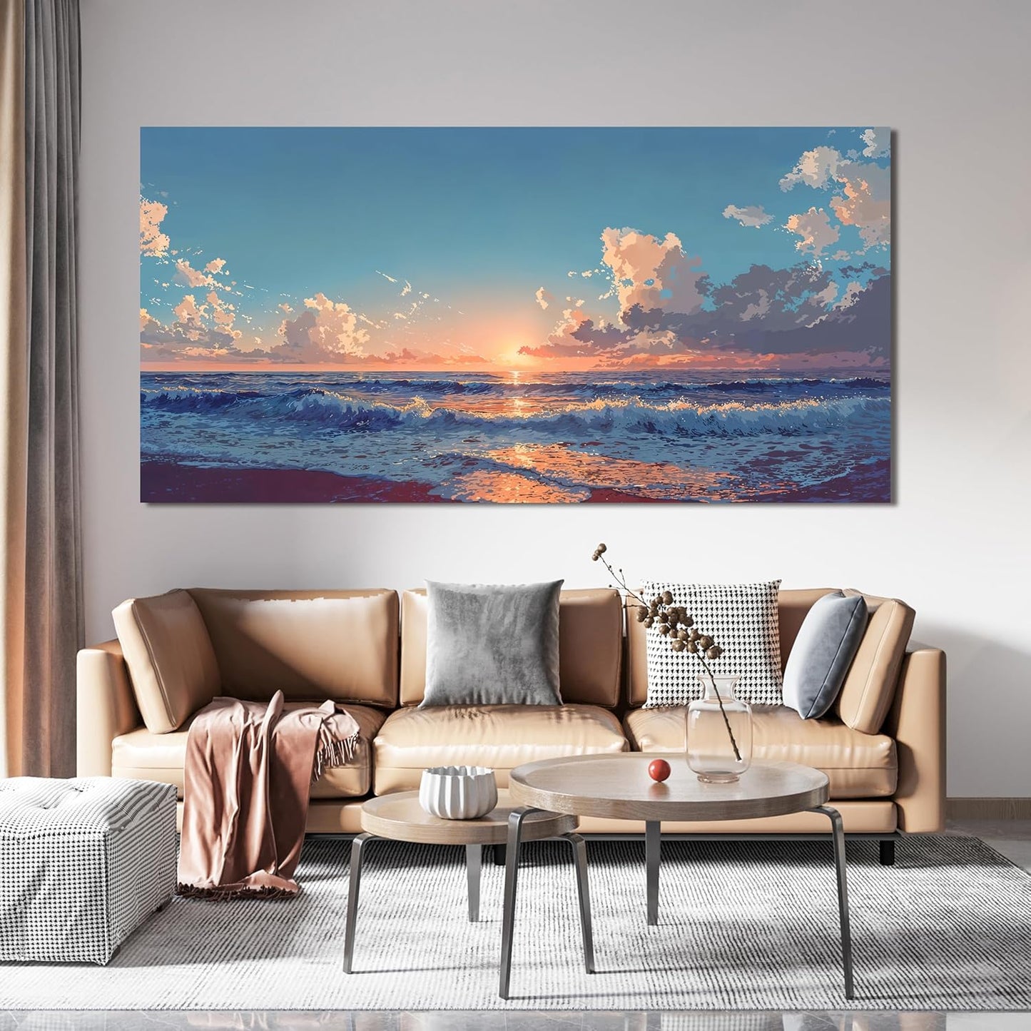 Canvas Wall Art Decor Blue Beach Oversized Wall Art Decorations Artwork For Walls Home Decor for living room wall painting Canvas Art Prints Pictures For Bedroom Office Wall Hanging Decor 29" X 58"