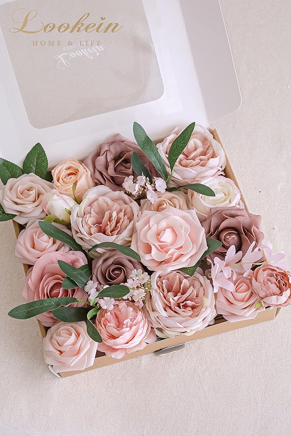 Lookein Artificial Flowers for DIY Wedding Decoration Bridal Bouquet Table Centerpieces Flower Garland Wreaths Aisle Arch Flower Decoration, Belle Blush