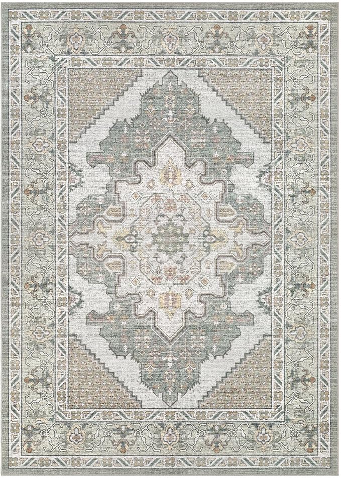 Tortania Area Rug Living Room Rugs - 6x8 Washable Boho Rug Vintage Oriental Distressed Farmhouse Large Thin Indoor Carpet for Living Room Bedroom Under Dining Table Home Office - Sage Green