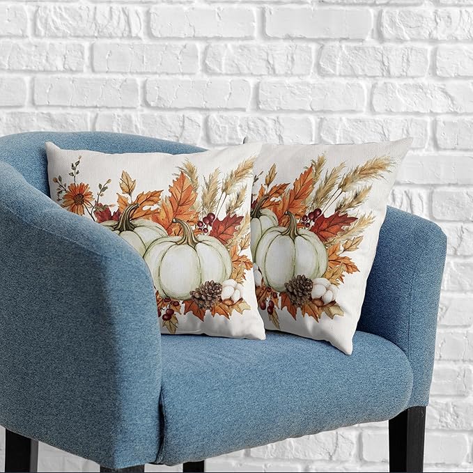 Fall Pumpkin Pillow Covers 20x20 Set of 2 Autumn Harvest Throw Pillow Covers Maple Leaves Pillowcase Thanksgiving Cushion Case for Home Decor Outdoor Sofa