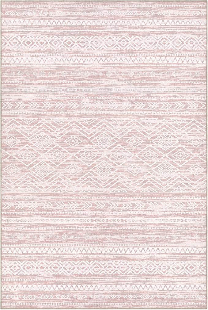 Tortania Area Rug Living Room Rugs- 9x12 Washable Large Soft Neutral Boho Moroccan Bohemian Farmhouse Rug Indoor Floor Carpet for Bedroom Under Dining Table Home Office Decor - Pink
