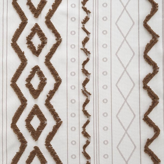 BGment Taupe Boho Curtains with Tufted Pom Stripe, Linen Jacquard Geometric Pattern with Grommet for Bedroom Living Room Light Filtering, 2 Panels Set, 52 X 90 Inch