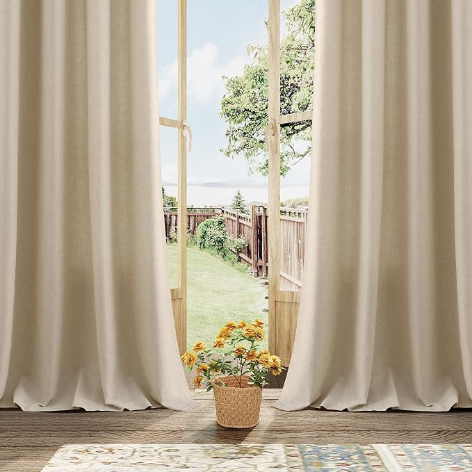 Aersas Taupe Burlywood Grommet Linen Curtains 102 Inches Long for Living Room Dining 2 Panels Light Filtering Boho Farmhouse Large Window Drape Flax Burlap Textured for Sliding Glass Door Bedroom