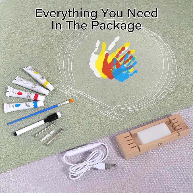 Bixinyo Family Handprint Kit with Light, Baby Hand and Footprint Kit, DIY Craft Keepsake, Family Gifts for Mom, New Parents, Mother's Day, Adoption, Baby Shower Gifts for Boys & Girls (Round, Nature)