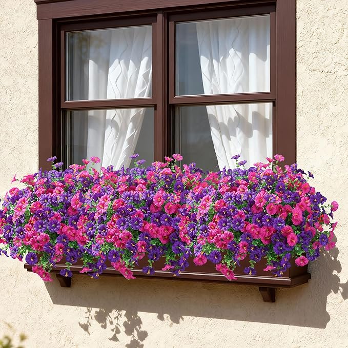 Ivydale 24 Bundles Artificial Flowers for Outdoors Spring Summer Porch Decor, Faux Petunias Plants Outdoor Fake Realistic UV Resistant Silk Flowers for Outside Planters Patio Window Garden Yard Home