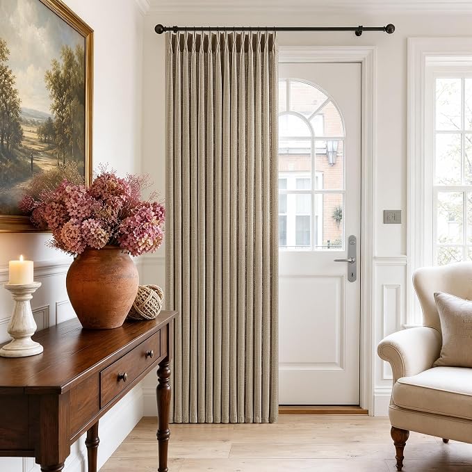 Pinch Pleated Linen Curtains 72 Inches Long for Dining Room Bedroom Neutral Boho Light Filtering Sheer Short Pleat Curtains with Rings Brown Flax Back Tab Drapes for Cabin Closet 2 Panels 40Wx72L