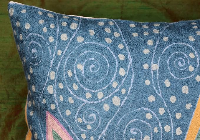 Klimt Blue Teal Modern Pillow Cover Blue - Soul | Mid Century Chair Cushions | Abstract Throw Pillows | Contemporary Pillowcase | Modern Couch Pillows | Hand embroidered Cushion | Wool Size 18x18