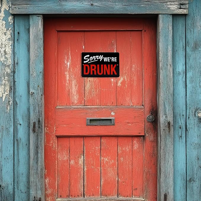 Funny Drinking Wall Decor Sign - I'm Sorry We're Drunk Vintage Metal Tin Sign for Man Cave, Home Bar, Garage, College Dorm Room Decor - Party Posters, Retro Beer Decorations, Wall Art - 12"x8" Black