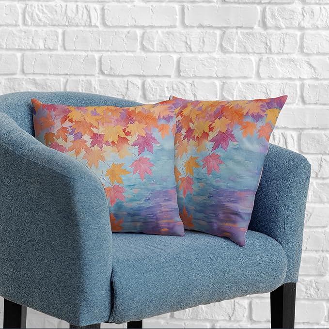 Fall Pillow Covers Maple Leaves Thorw Pillow Covers 18x18 Set of 2 Autumn Maple Leaf Teal Pillowcase Double Sided Printing Cushion Case for Home Decor Couch Sofa