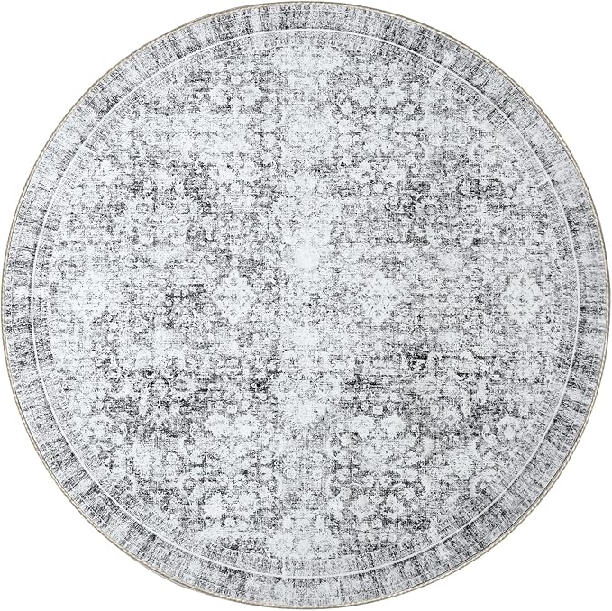 Sasttie Round Rugs 6ft, Ultra-Soft Washable Circle Rug, Low Pile Foldable Thin rugs with Non-Slip Backing, Skin-Friendly Stain Resistant Carpet for Living Room, Bedroom, Kitchen, Dorm, 6ft, Light Grey