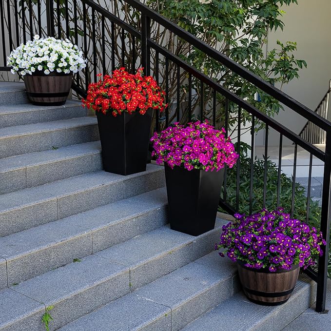 Nigirior Artificial Faux Flowers for Outdoor 16 Bundles Boxwood Fake Morning Glory for Planter,UV Resistant Fake Flowers for Home Porch Patio Outside(Magenta)