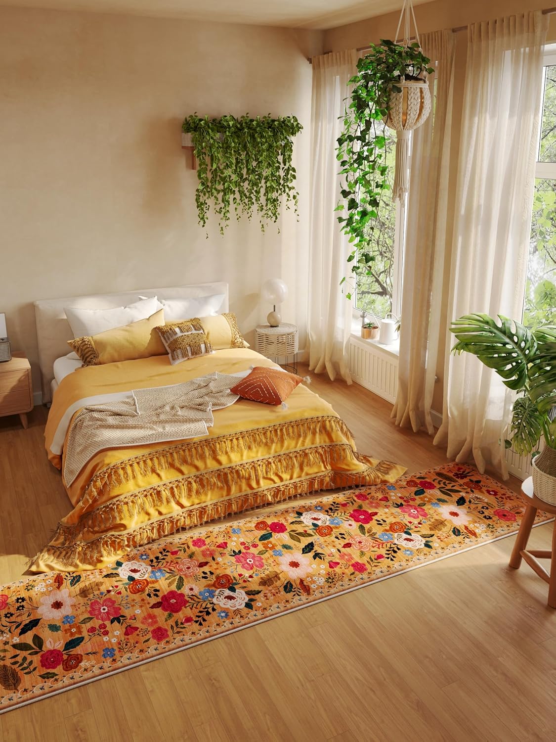 Runners for Hallways Kitchen Runner Rug Non Slip 2'x10' Long Washable Rugs with Rubber Backing Soft Floral Carpet Runner for Hallways, Kitchen, Laundry, Bedroom, Bathroom(Yellow)