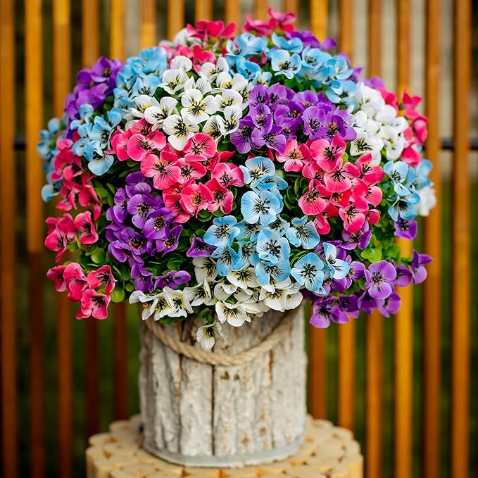 AXYLEX Artificial Flowers Outdoor Shrubs - 16 Bundles Fake Plants UV Resistant No Fade Faux Plastic Greenery Home Garden Porch Decoration Indoor (1, Multi 16-5)