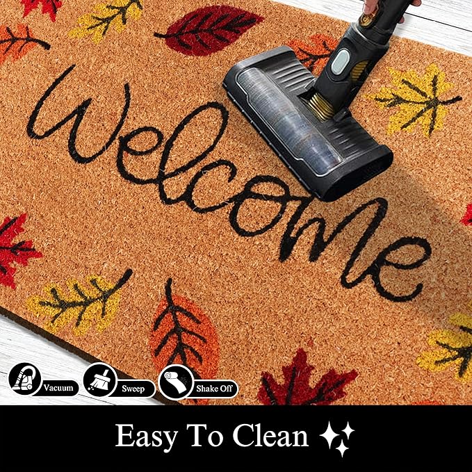 A1HC Natural Coco Coir Door Mat Autumn Leaves Doormat with Heavy Duty Non-Slip PVC Backing - 18" x 30" - Easy to Clean, Welcome Mat for Home, Low-Profile Durable Doormat