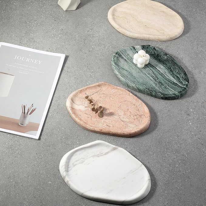 Koville Luxurious Natural Pink Marble Vanity Tray, Cloud Shape Serving Stone Key Tray for Home Decor, 10" x 7" Marble Storage Trays for Bathroom, Stone Plate Holder for Perfume, Candle and Jewelry