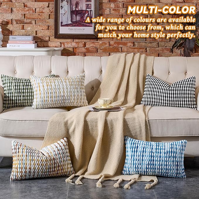 AmHoo Boho Chenille Pillow Cover Decorative Tufted Pillowcase for Couch Bed Sofa Bedroom Living Room Modern 12 x 20-Inch Black