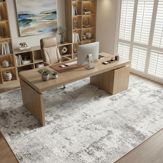 GarveeHome 5x7 Abstract Area Rug, Washable Soft Low Pile Non Slip Accent Rug for Living Room, Bedroom, Dining Room, Modern Neutral Beige Indoor Carpet