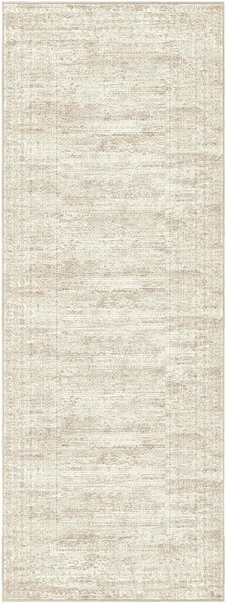 UERMEI 3X8 Washable Runner Rug for Hallway: Soft Neutral Modern Abstract Area Rug - Non-Slip Low Pile Long Throw Indoor Carpet for Kitchen Entryway Kitchen Bedroom Laundry Bathroom - Beige/Brown