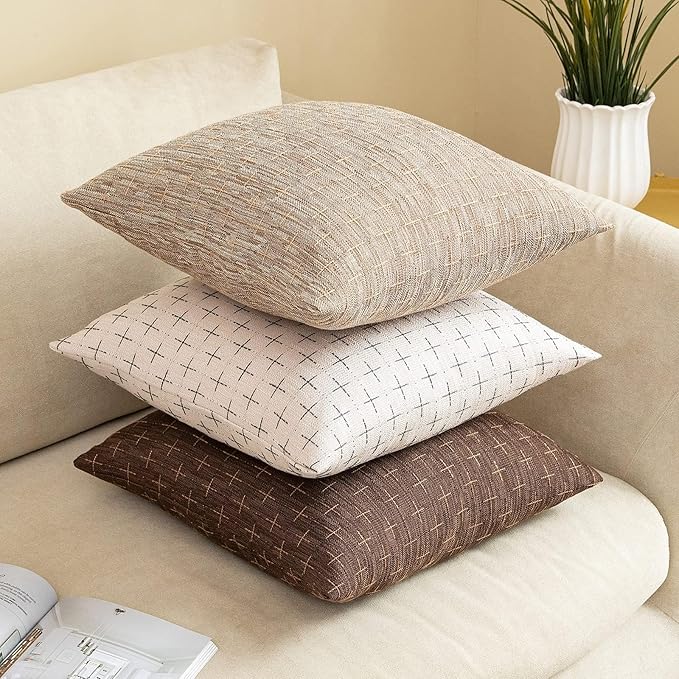 MIULEE Pack of 2 Decorative Burlap Linen Euro Sham Brown Throw Pillow Covers Modern Farmhouse Vintage Pillowcases Rustic Woven Textured Cushion Cover for Sofa Couch Bed 26x26 Inch Dark Coffee