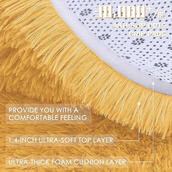 OLANLY 5x7 Machine Washable Large Area Rugs for Living Room, Bedroom, Soft Fluffy Shaggy Bedside Rug, Indoor Floor Carpet for Kids Girls and Boys, Dorms, Nursery, Home Decor Aesthetic, Mustard Yellow