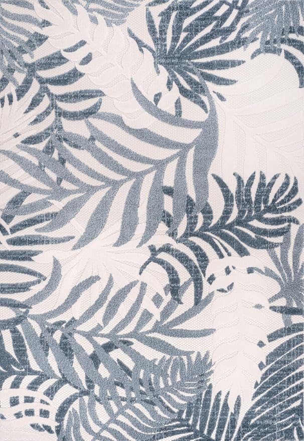 JONATHAN Y Tropics Palm Leaves Indoor Outdoor Area Rug 4X6 Cream/Dark Blue | Ships Rolled, Durable Flat Weave, Lays Flat for Backyard, Patio, Porch, Easy-Cleaning, High Traffic,Pet-Friendly,Non-Shedding