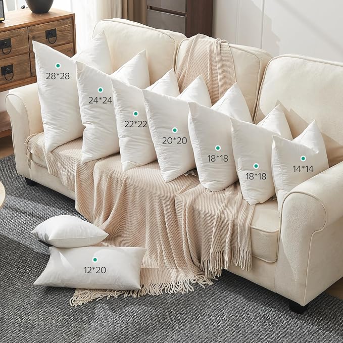 APSMILE Down Feather Throw Pillow Inserts, 12x12 Pillows Set of 2 with Organic Cotton Cover, Soft Square Decorative Pillows for Couch Living Room, Sofa, and Bed(White)