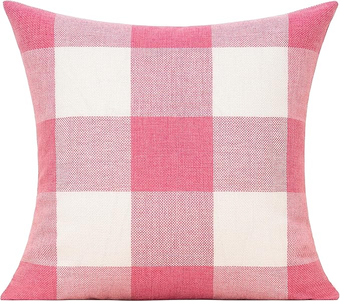 VAKADO Pink Throw Pillow Covers Set of 20x20 Valentines Decorative Gingham Farmhouse Decor Wedding Love Checkered Cushion Plaids Cases Home Decorations for Bedroom Couch Sofa Patio