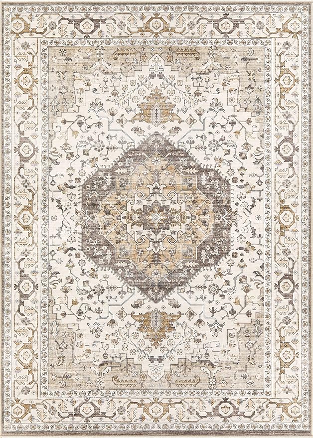 12x15 Area Rugs for Living Room - Large Carpet Ultra Thin Soft Washable Oriental Vintage Floral Distressed Big Indoor Carpets for Bedroom Nursery Dorm Home Decor Aesthetic - Camel/Beige