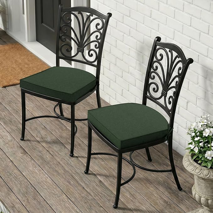 Outdoor Chair Cushions, Fade-Resistant & Water-Resistant, D Shaped Patio Furniture Seat Chair Pads Replacement with Ties, Non-Slip Bottom, Removable Cover, Set of 2, 18.5 x 16 Inch, Olive Green