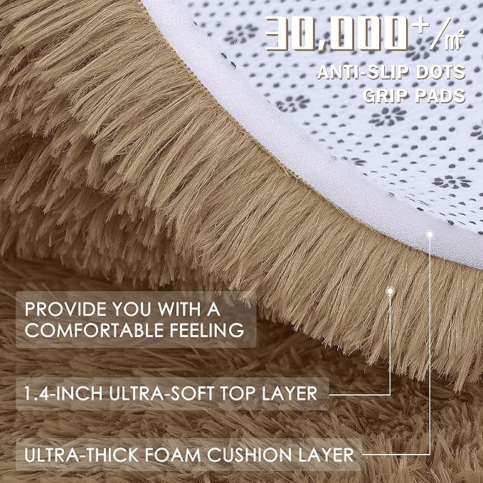 OLANLY 6x9 Machine Washable Large Area Rugs for Living Room, Bedroom, Soft Fluffy Shaggy Bedside Rug, Indoor Floor Carpet for Kids Girls and Boys, Dorms, Nursery, Home Decor Aesthetic, Taupe